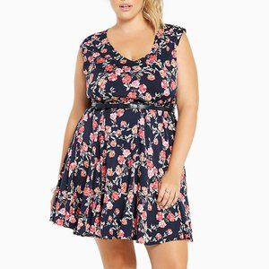 Torrid FLORAL PRINT BELTED CHALLIS SKATER DRESS 3x